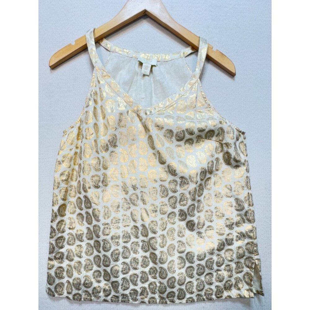 St Tropez Womens Linen West Top Lightweight Size M White Gold Paisley Sleeveless